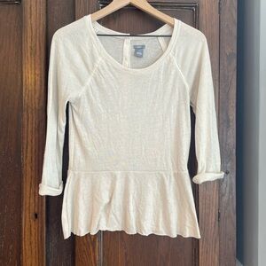 Aerie Cream Long Sleeve Peplum Top